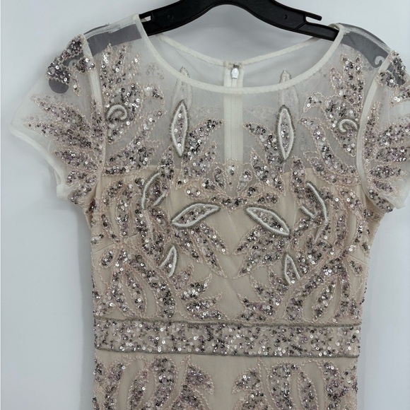 adrianna papell Embellished Mesh Sequin Cocktail wedding Formal Gown dress 2 NWT - Picture 3 of 16
